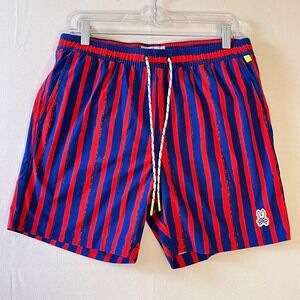 Psycho Bunny Mens Swim Trunks Size M Striped Lined Logo Vacation Beach Travel